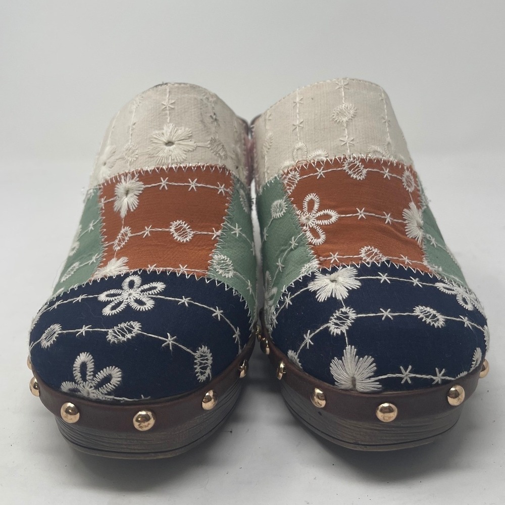 Comfort Footwear Patchwork Clogs Women 6 Multicolor Excellent Boho Studded Mules